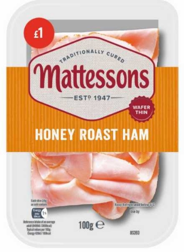 Picture of MATTESSONS WAFER THIN HONEY ROAST HAM SLICES 12x100G £1.00 PMP