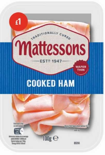 Picture of MATTESSONS WAFER THIN COOKED HAM SLICES 12x100G £1.00 PMP