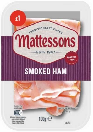 Picture of MATTESSONS WAFER THIN SMOKED HAM SLICES 12x100G £1.00 PMP