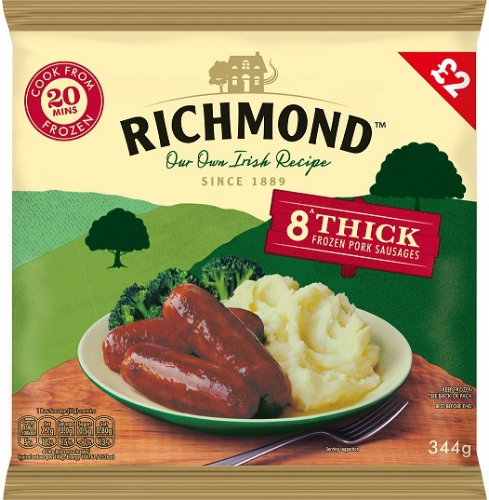 Picture of FROZEN RICHMOND 8 THICK PORK SAUSAGES 8X344G £2.00 PMP