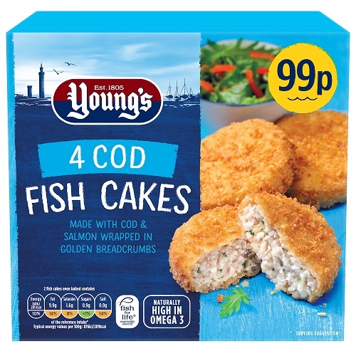 Picture of FROZEN YOUNGS 4 COD FISH CAKES 12X200G £0.99 PMP