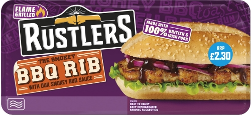 Picture of RUSTLERS BARBEQUE PORK RIB SANDWICH 4x157G £2.30 PMP