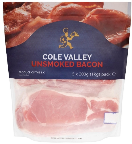 Picture of FROZEN UNSMOKED BACON COLE VALLEY MULTIBAG 6X1KG 