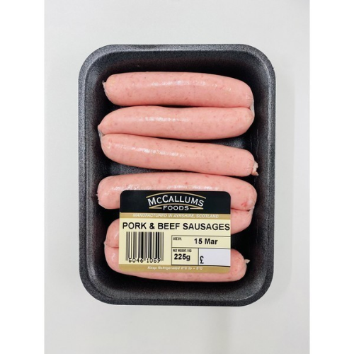 Picture of MCCALLUMS PORK & BEEF SAUSAGES 225G £2.70 PMP