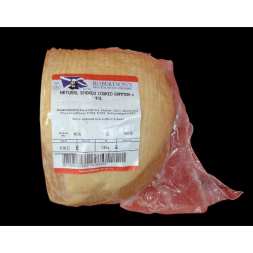 Picture of ROBERTSONS NATURAL SMOKED COOKED GAMMON HALF 95% 4KG NOM