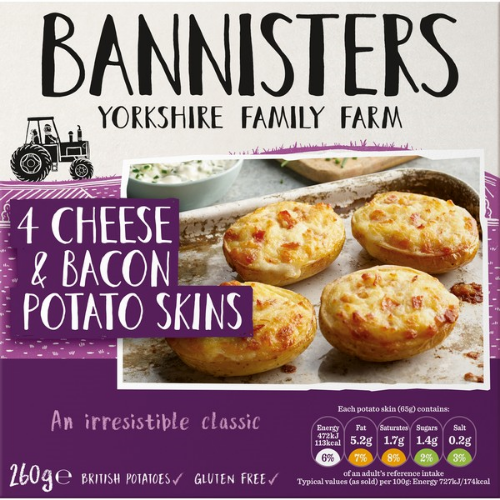 Picture of FROZEN BANNISTERS 4 CHEESE & BACON POTATO SKINS 12X260G