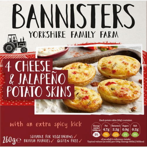 Picture of FROZEN BANNISTERS 4 CHEESE & JALAPENO POTATO SKINS 12X260G
