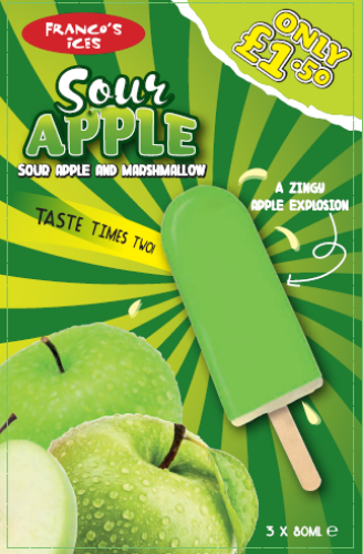 Picture of FROZEN FRANCOS SOUR APPLE LOLLIES 12X3PK £1.50 PMP