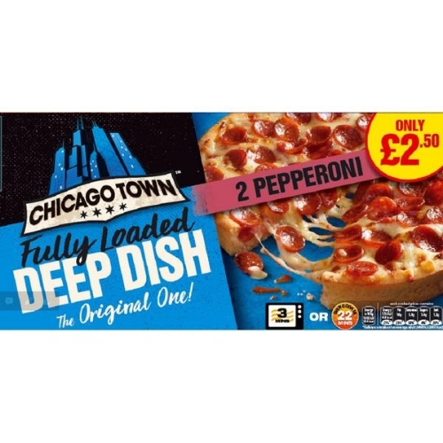 Picture of FROZEN CHICAGO TOWN D/D 2 PEPPERONI PIZZA 12X310G £2.50 PMP