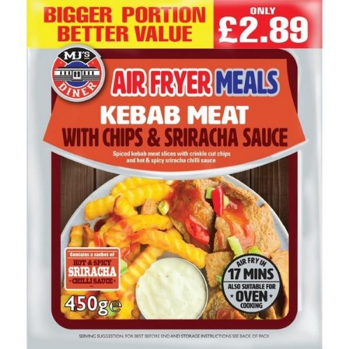 Picture of FROZEN MJS KEBAB MEAT WITH CHIPS & SRIRACHA SAUCE 12X450G £2.89 PMP 