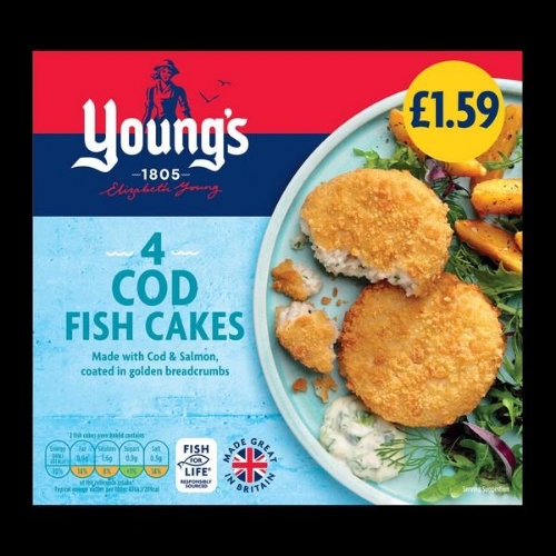 Picture of FROZEN YOUNGS 4 COD FISH CAKES 12X200G £1.59 PMP