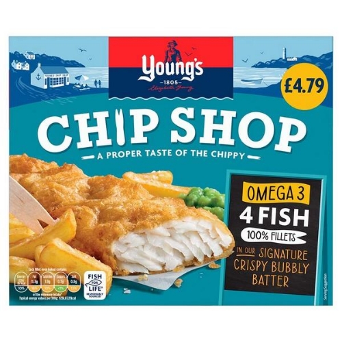 Picture of FROZEN YOUNGS CHIP SHOP 4 FISH FILLETS IN BATTER 8X400G £4.79 PMP