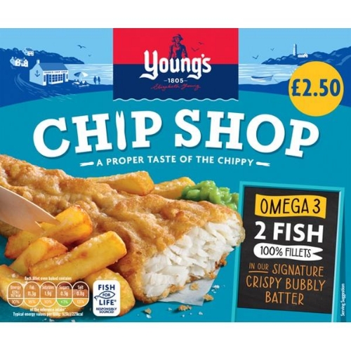 Picture of FROZEN YOUNGS CHIP SHOP 2 FISH FILLETS IN BATTER 12X200G £2.50 PMP