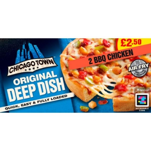 Picture of FROZEN CHICAGO TOWN D/D 2 BBQ CHICKEN PIZZA 12X320G £2.50 PMP