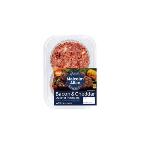 Picture of MALCOLM ALLAN BACON & CHEDDAR QUARTER POUNDERS 227G