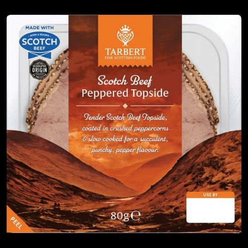 Picture of TARBERT SLICED SCOTCH BEEF PEPPERED TOPSIDE  80G