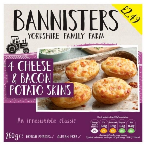 Picture of FROZEN BANNISTERS 4 CHEESE & BACON POTATO SKINS 6X260G £2.49 PMP