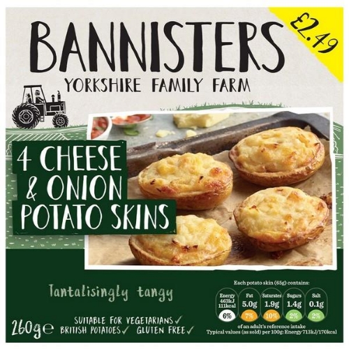 Picture of FROZEN BANNISTERS 4 CHEESE & JALAPENO POTATO SKINS 6X260G £2.49 PMP