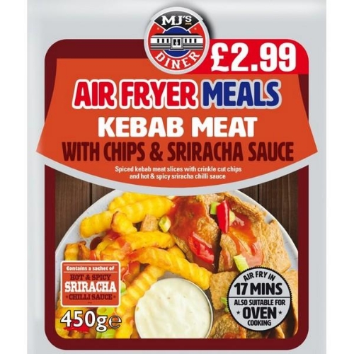 Picture of FROZEN MJS KEBAB MEAT WITH CHIPS & SRIRACHA SAUCE 12X450G £2.99 PMP AIR FRYER MEALS